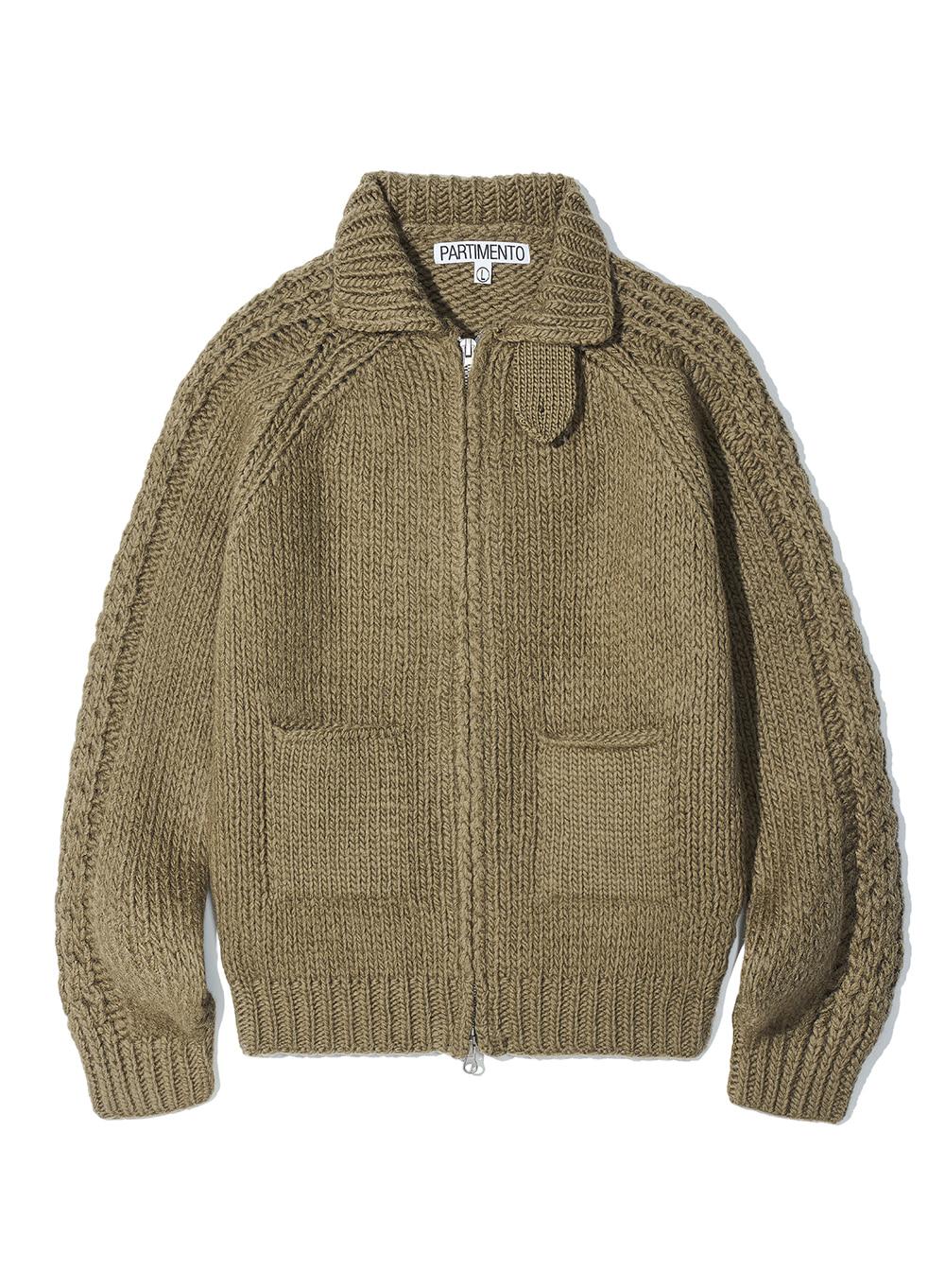 100% Wool Knit Zip-up Jacket_Warm Khaki