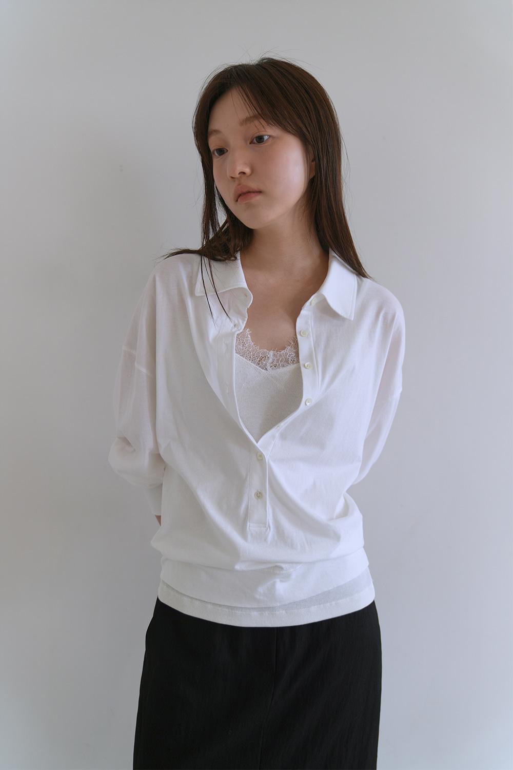 [5/27 예약배송] Deep V-Neck Collar T-Shirt_White