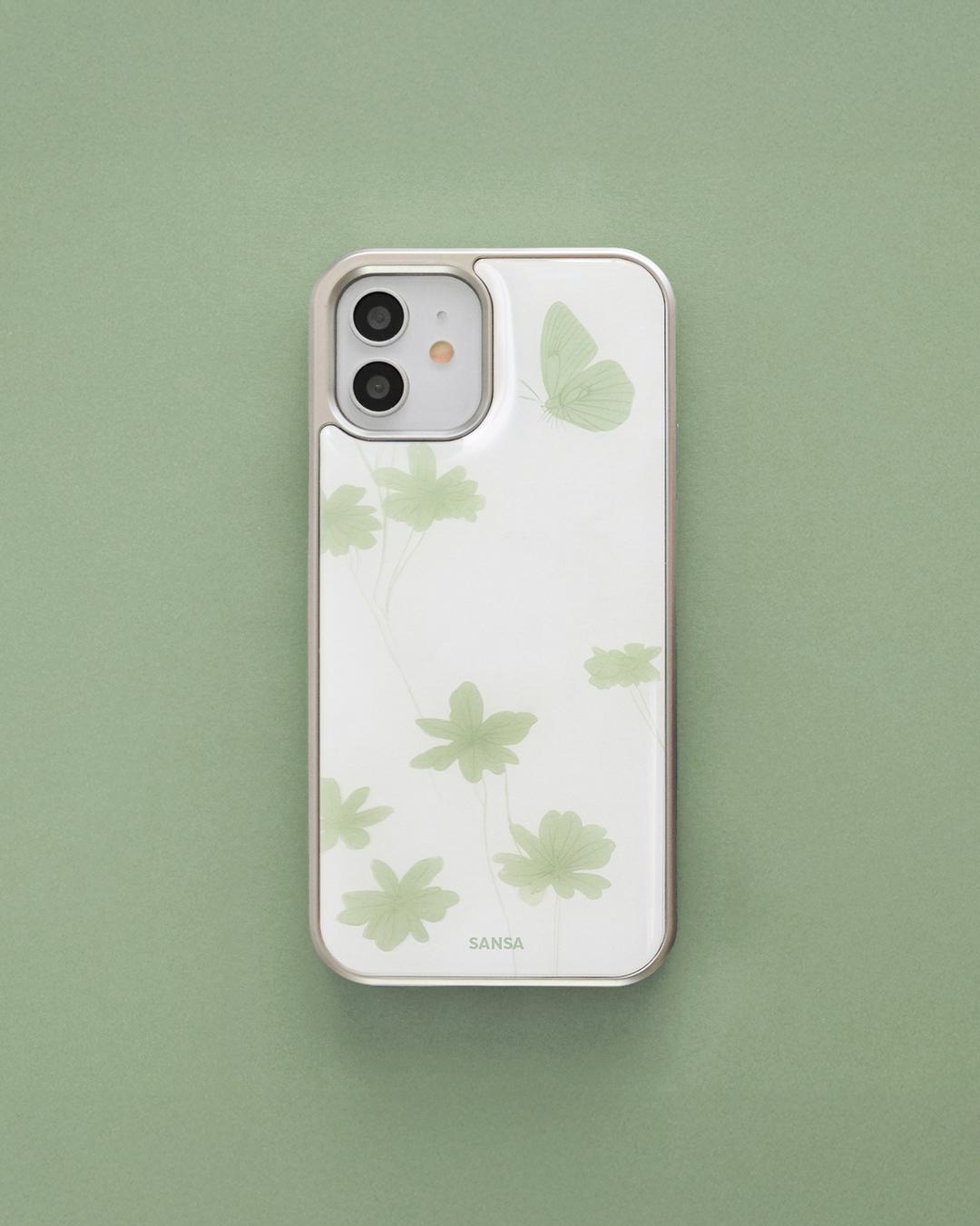 Green Butterfly Bumper Case (Silver)