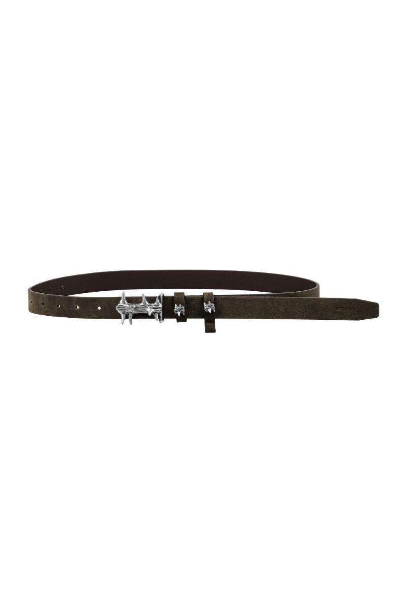 NO.623 [KHAKI] SPIKY BUCKLE LEATHER BELT