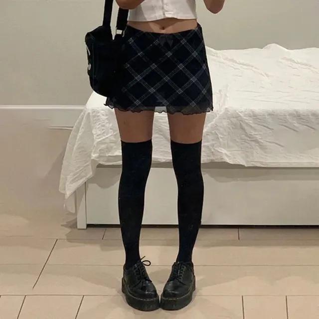 [긱시크/빈티지💙]체크 쉬폰 미니 스커트/빈티지룩/레이스 리본 스커트