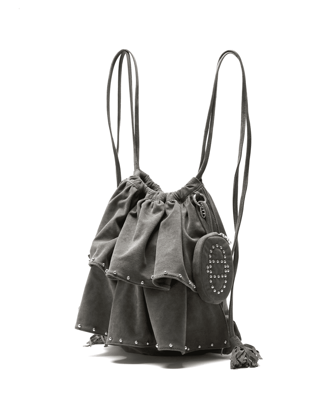 FRILL GRAY SUEDE FABRIC BACKPACK AND SHOULDERBAG