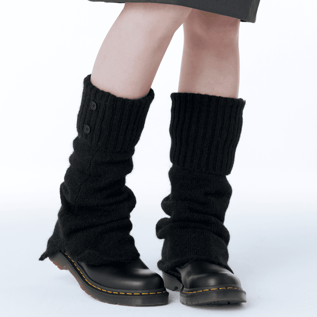 Button knit leg warmer BLACK