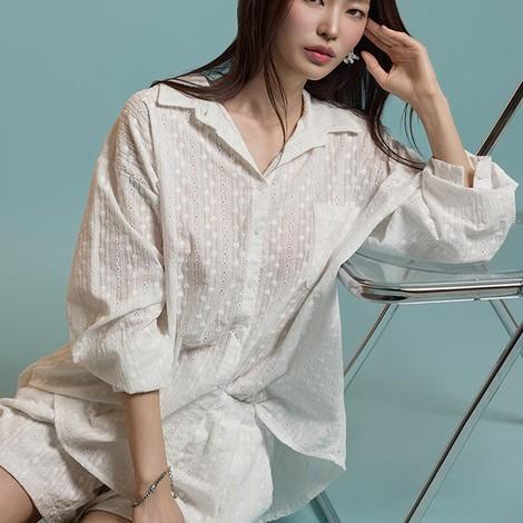 S754 시스루 펀칭 셔츠