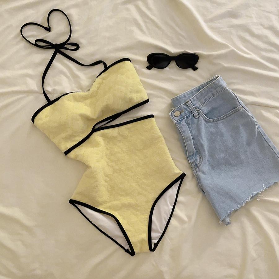 디어앤무드 [M~XL] 자체조명 망고샤벳 홀터넥 모노키니 수영복 호캉스 바캉스 옐로우