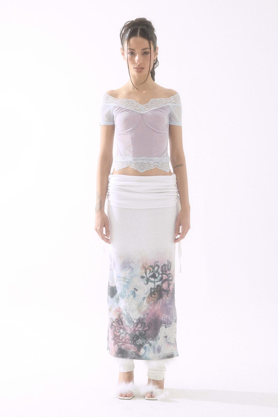 Two-Way Shirring Skirt White