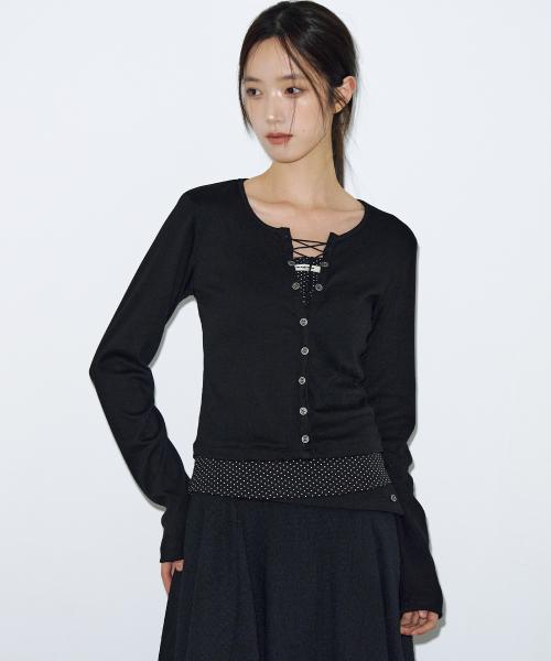 오레오 레이어드 스트링 롱 슬리브 [도트 블랙]