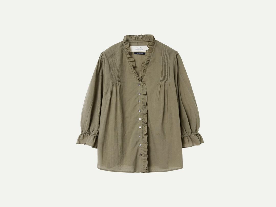 Via Victoria frill blouse (Light brown)