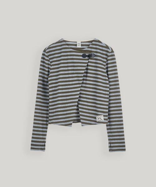토글패치 스트라이프 가디건 (Khaki)