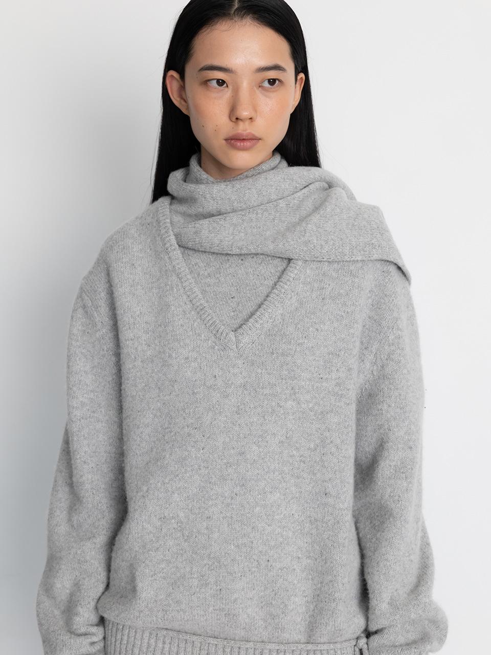 ALPACA BLEND V NECK PULLOVER [GREY]