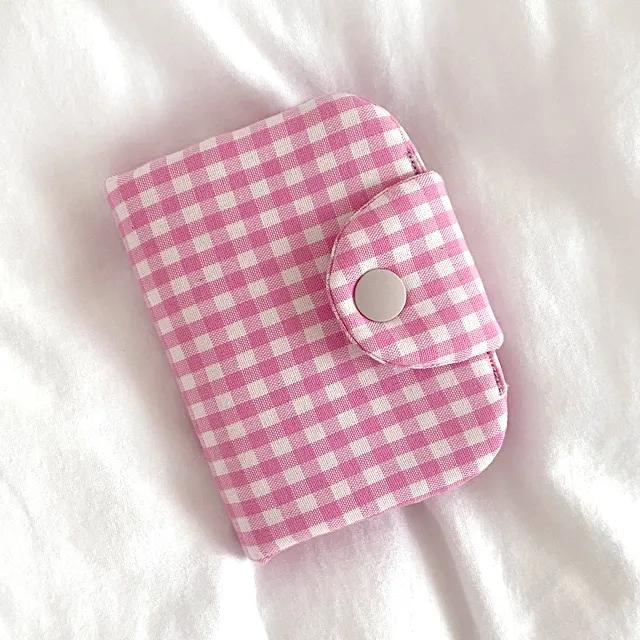 핑크체크 여성 패브릭 카드지갑