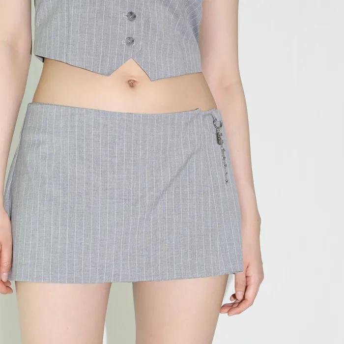 Pinstripe Skirt with Shorts - GREY
