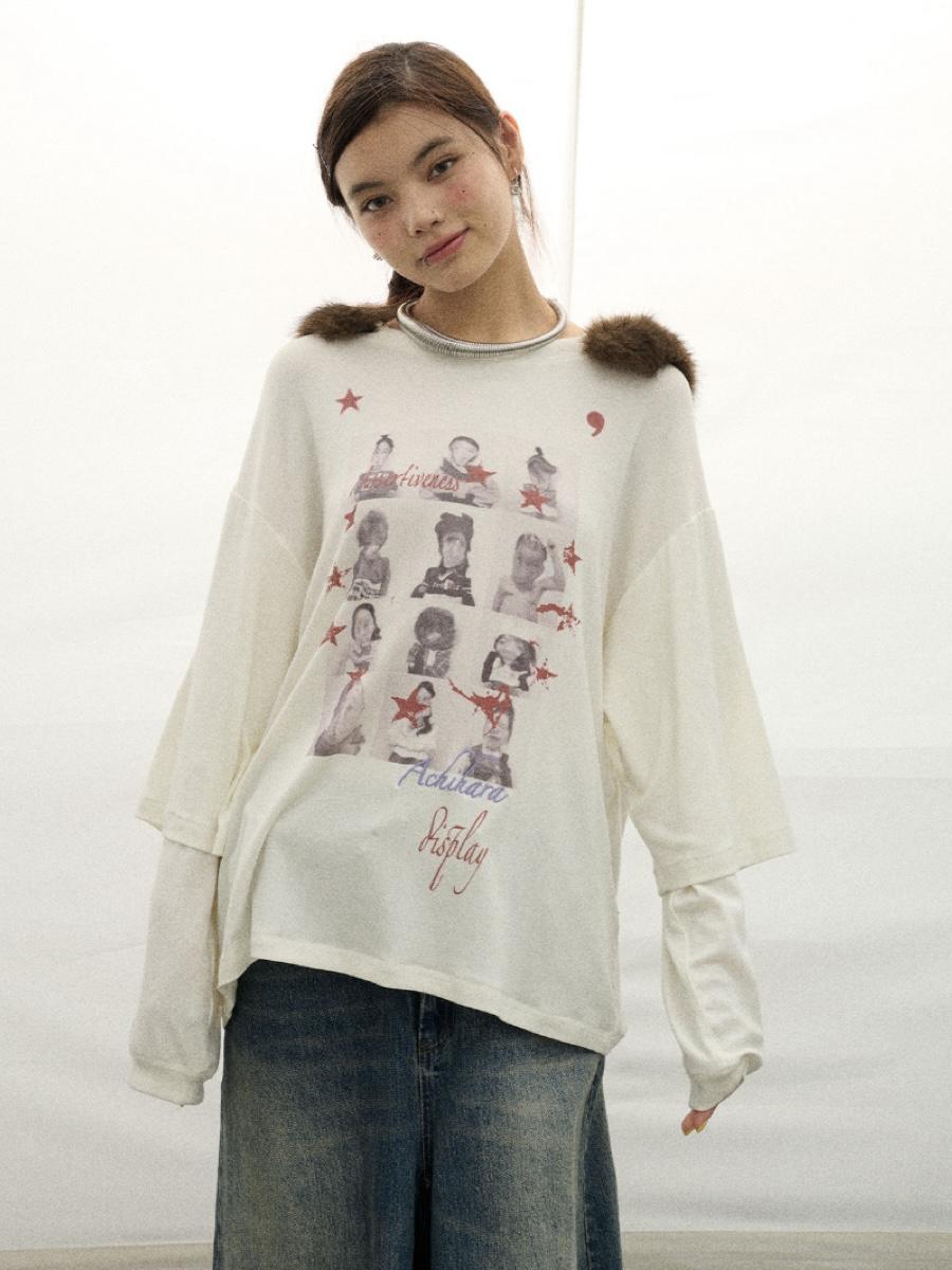 Achihara Framed Fur Layer Hoodie T-shirt / 화이트 / S