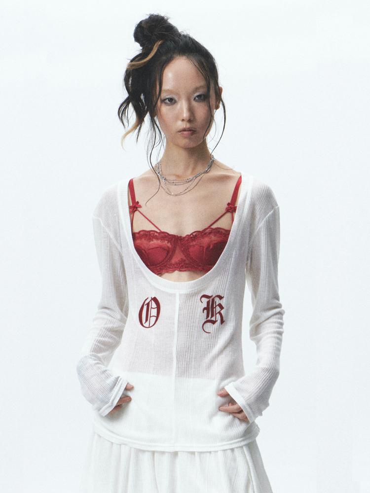 NONAME SPACE Elastic flocking long sleeve bloomer skirt set