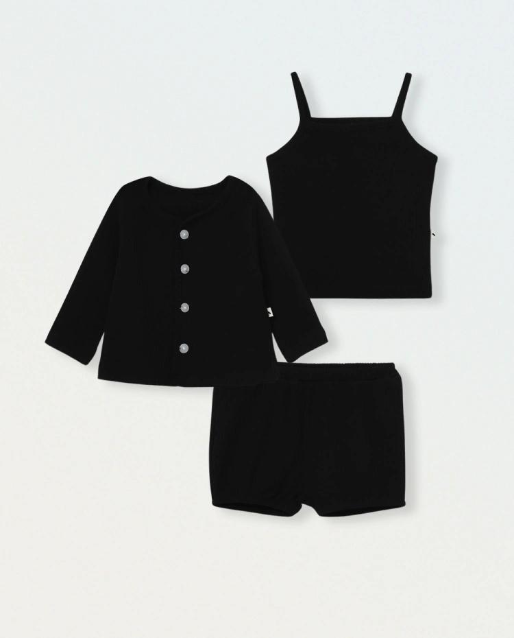 [베이비] 골지 스판 가디건 3피스 세트(가디건 + 캐미솔 + 블루머)