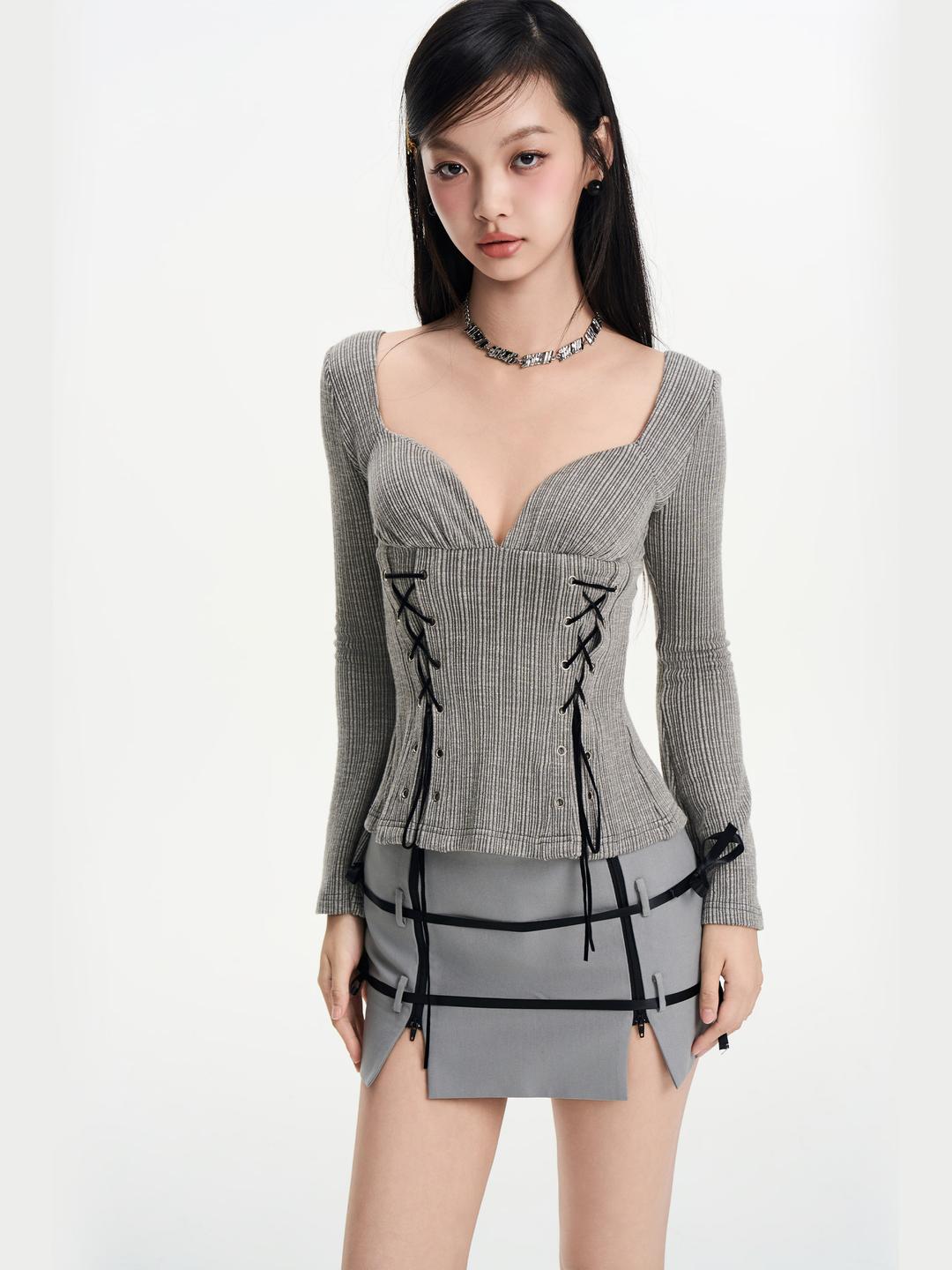 IUNAE LUMEN Cross lace contrast color long sleeve