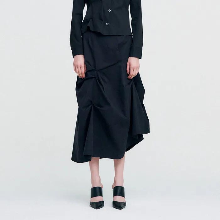DOZI - Pinched Long Skirt _ BLACK