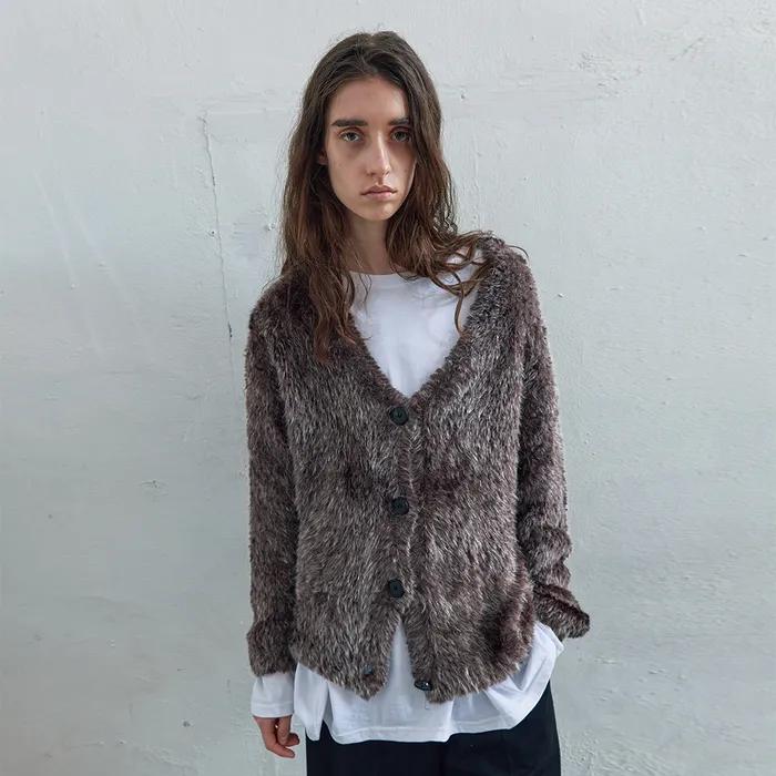 VEGAN FUR KNIT CARDIGAN IN ASH BROWN