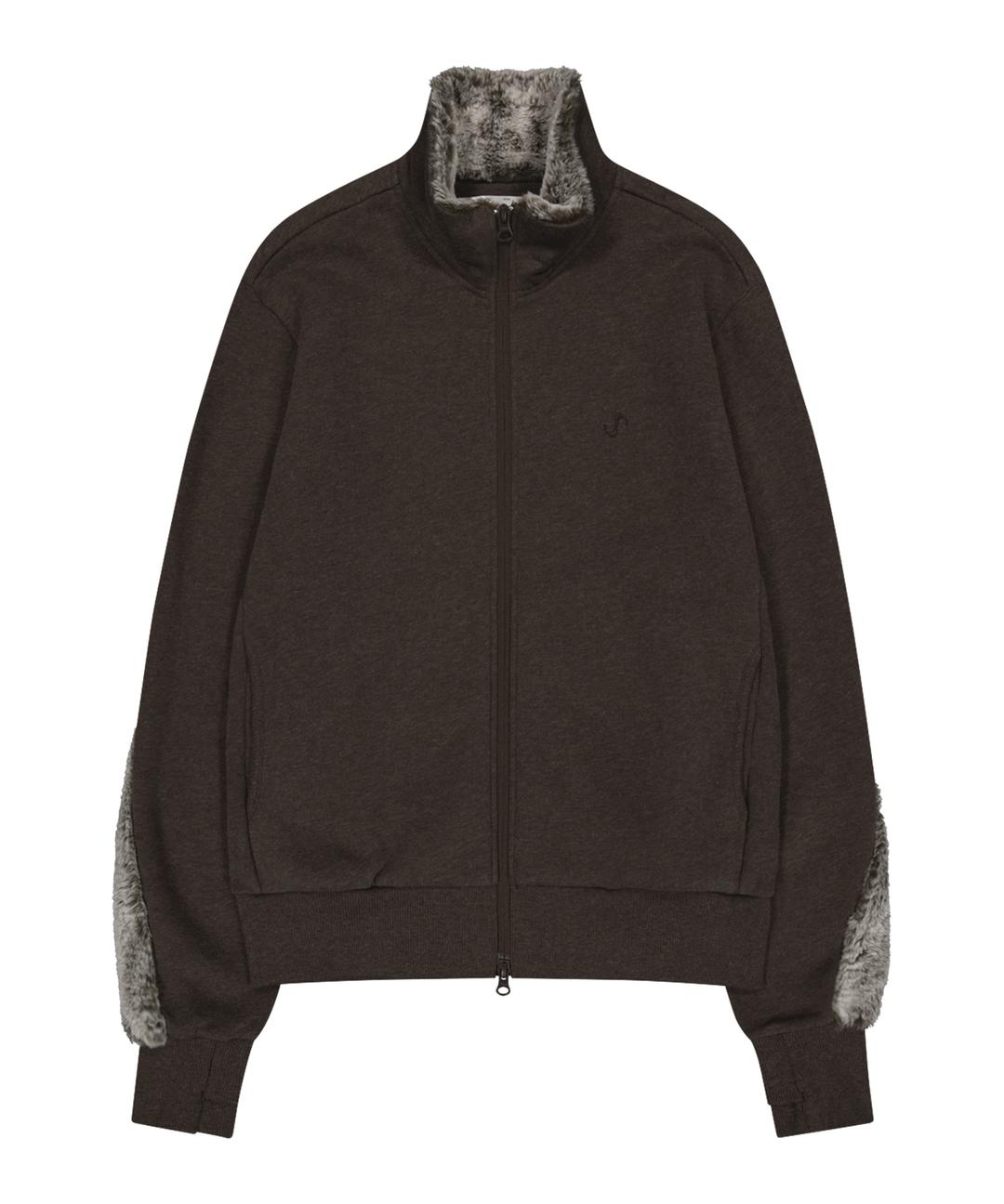 *Preview, 9/23 Open* Fur Trim Jersey Zip-up / Stone Brown