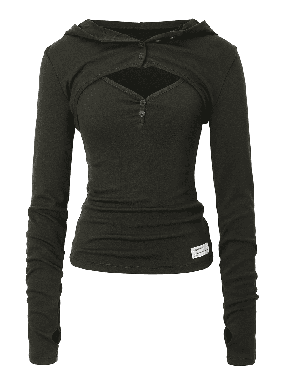 Olive Button Warmer Hoodie Set (khaki)