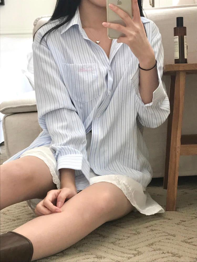 레터링 스트라이프 셔츠