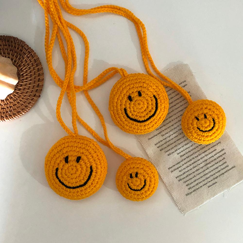 왕 스마일 니트 뜨개  백참 키링 고리 가방장식
