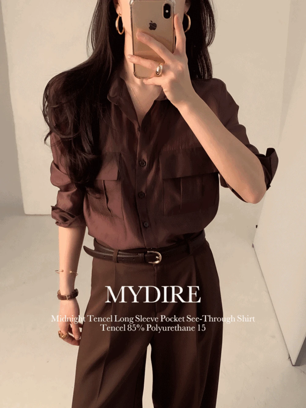 미드나잇 텐셀 긴팔 포켓 시스루 셔츠 3color