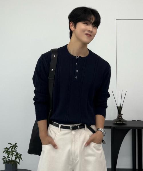 25 FW 워셔블 케이블 크롭 헨리넥 니트 (8컬러)