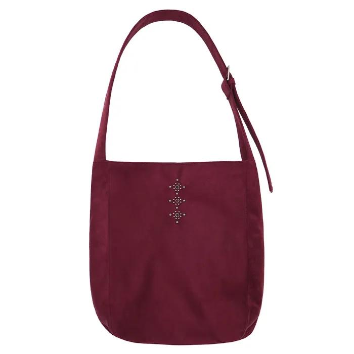 Suede Stud Shoulder Bag_ Wine