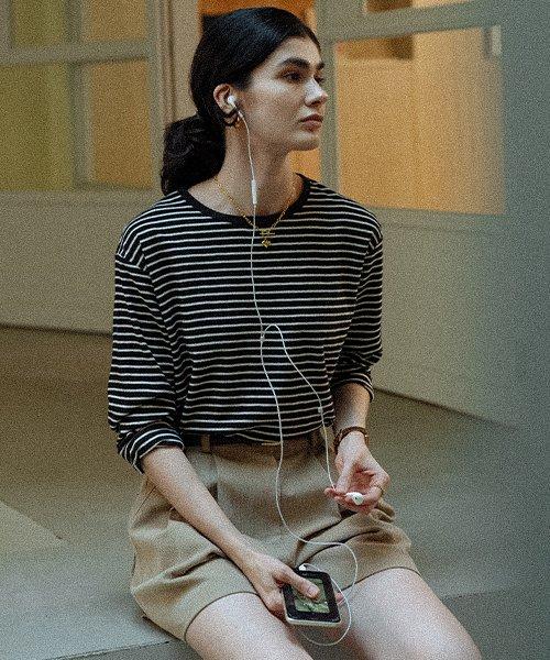 Stripe soft touch T-shirt_Black