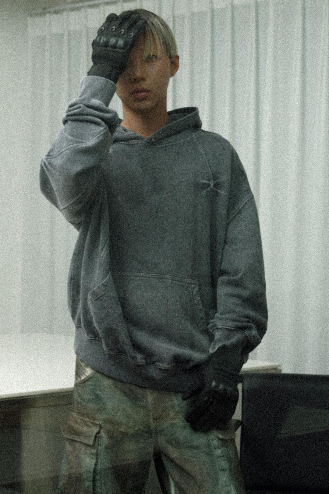 PINCH WASHED HOODIE CHARCOAL