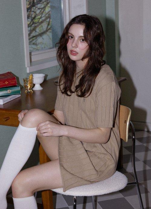 Beige Unbalanced Cable Knit Dress
