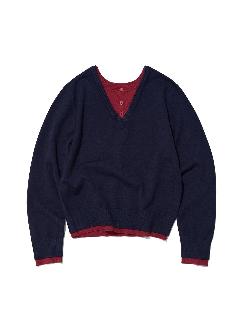 [WOMEN] COLORBLOCK DOUBLE LAYERED KNIT SWEATER_NAVY