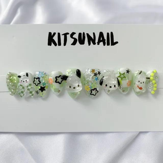 반짝반짝 포차코 네일🤍💚 수제네일팁