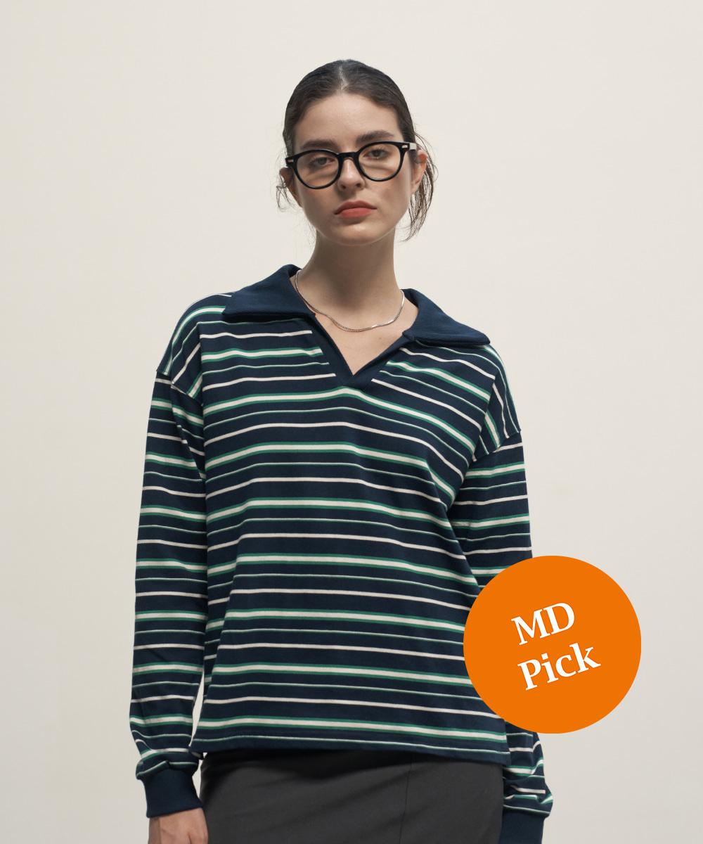 [유튜버 정잉주/위드유/나현 착용] Stripe Open collar Rugby Shirt Navy