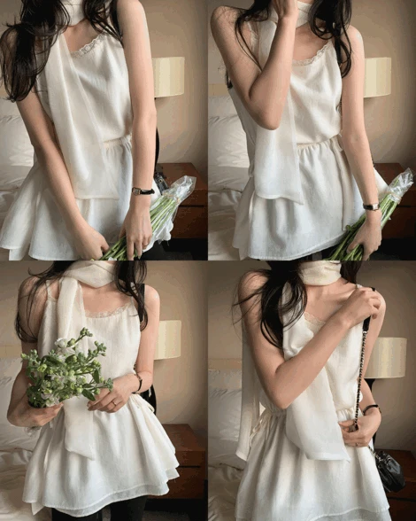 [인스타문의폭주/오픈전선주문/2차분예약주문]크루아 나시블라우스 1color   데일리룩/러블리/나시블라우스/뷔스티에블라우스/레이어드룩/데이트룩/소개팅룩