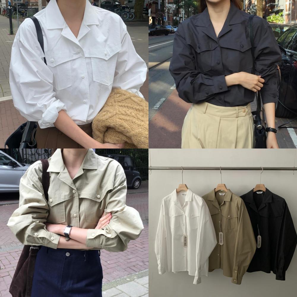 오버테이크 노들 포켓 셔츠 여성 가을 오버핏 포켓 남방 3color
