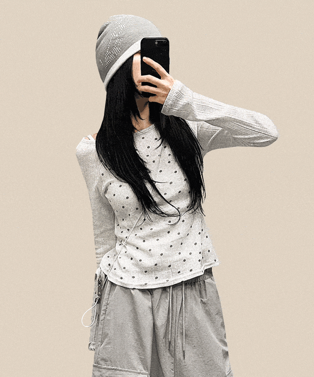 피크온 모델소장!🐰 [야들여리핏/한여름까지🕊] 레인 도트 시스루 나그랑 잔골지 긴팔 티셔츠