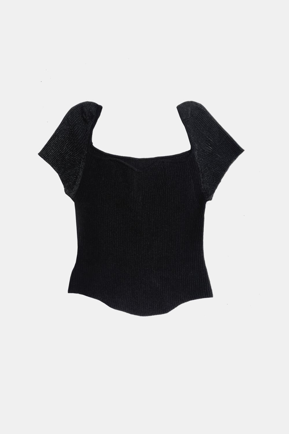 sheer sleeve knit blouse (black)