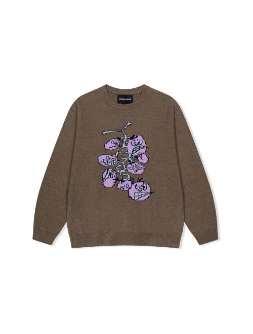 Cherry Tomatoes Graphic Knit Pullover Brown