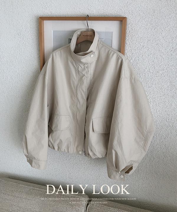 쇼퍼랜드 [데일리][오버핏][아방핏] 워크 하이넥 카라 크롭 사파리 스프링 야상 자켓, 점퍼 (2color)