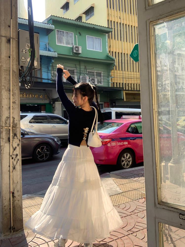 하이 웨이스트 케이크 A라인 스커트