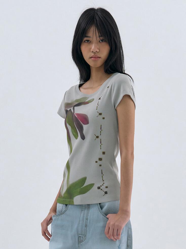Flower Half Sleeve-red Grey