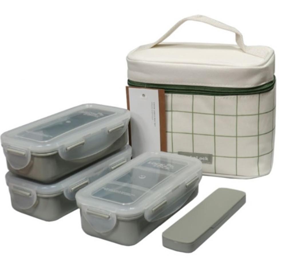 락앤락 3단 찬합세트 모던체크 보온 보냉 직장인 소풍 피크닉 런치박스 도시락통
