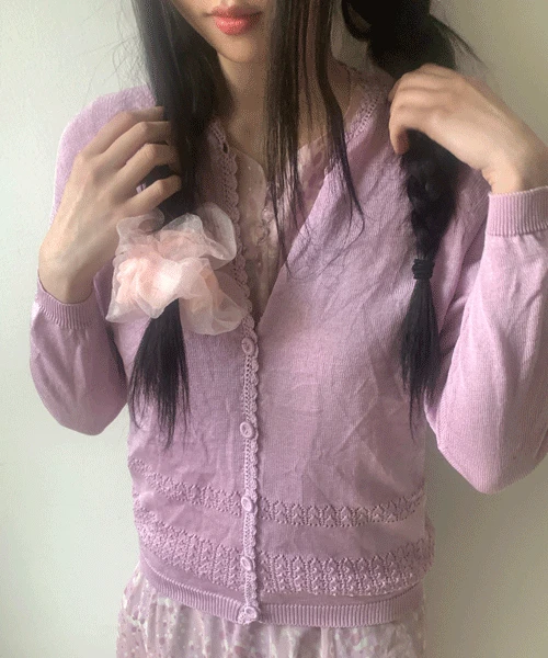 (Vintage)Vintage Embroidery Light Purple Cardigan