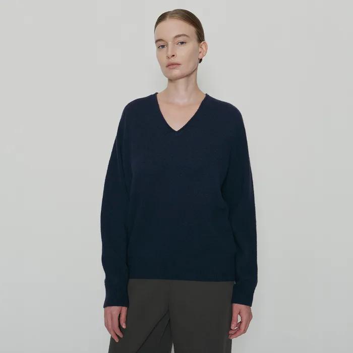 [2nd] Edin V-Neck Alpaca Knit - Deep Blue
