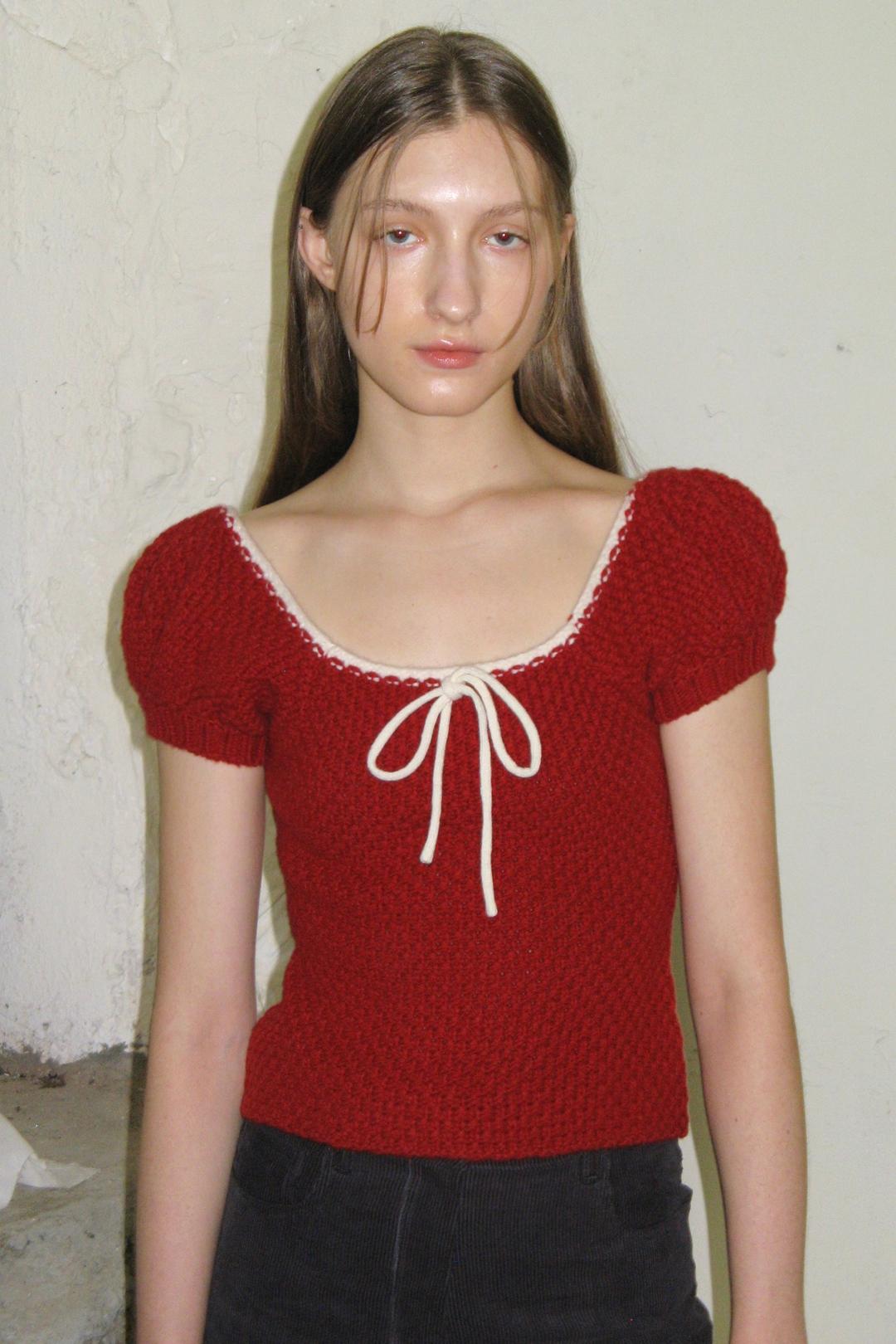 PUFF HALF KNIT TOP (RED)