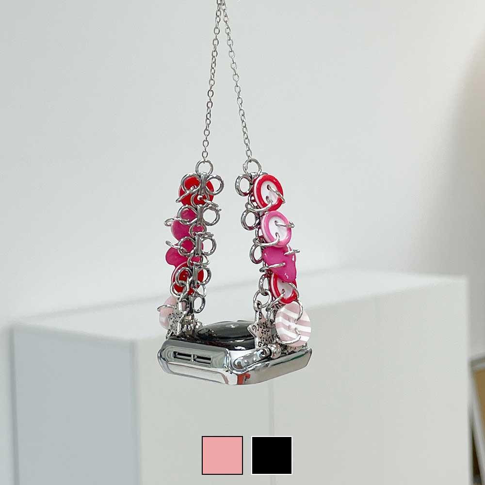 [신상할인] 애플워치 단추 체인 스트랩 유니크 팔찌 키치 가벼운 포인트 8 7 6 SE 2 호환 줄 시계줄 줄질 파비즈