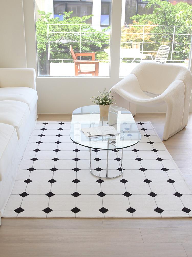 먼지없는 워셔블 클래식 체크 단모 디자인 사이잘룩 거실카페트 사계절 러그 150x200