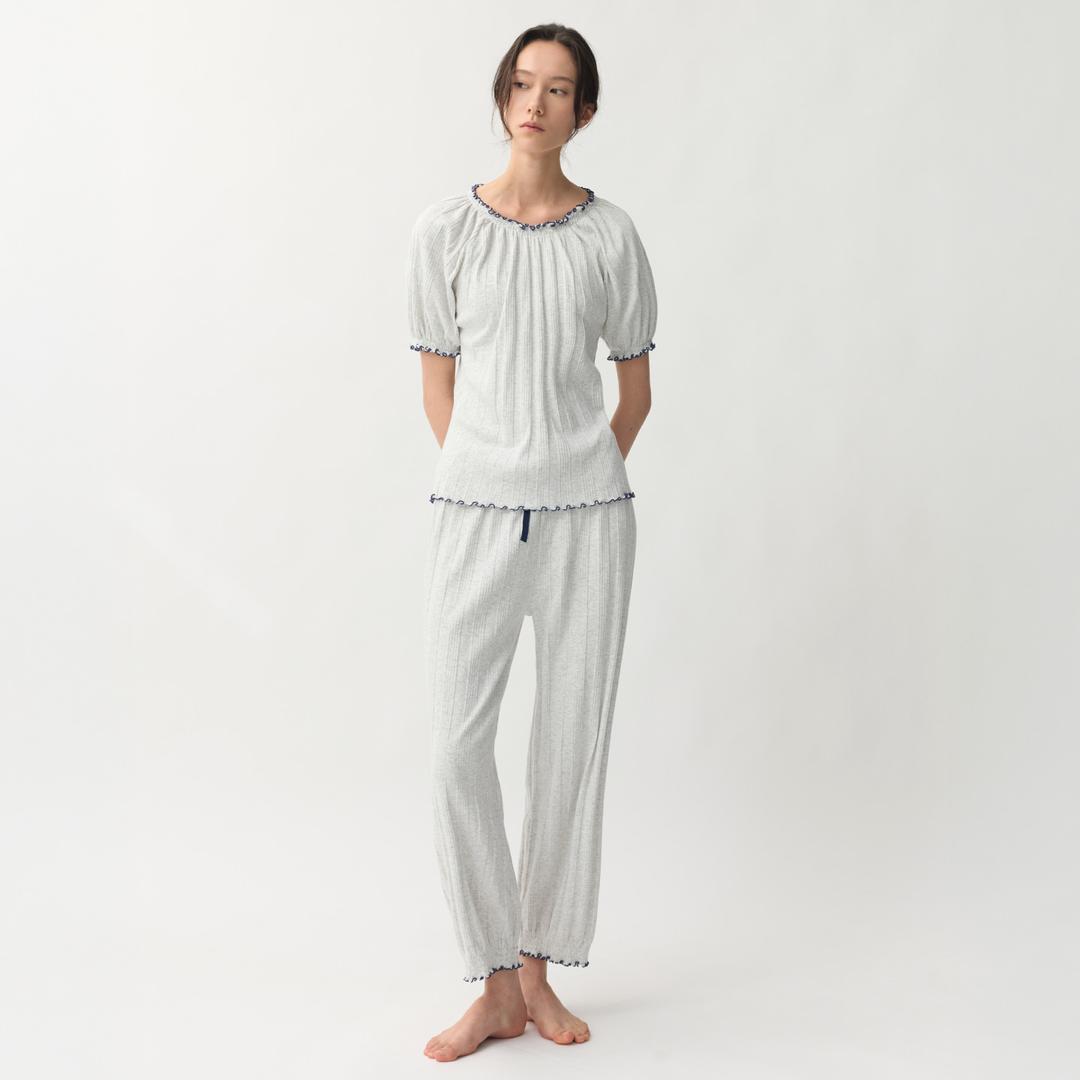 바바라 여성 잠옷 세트 홈웨어 파자마 반팔 긴바지